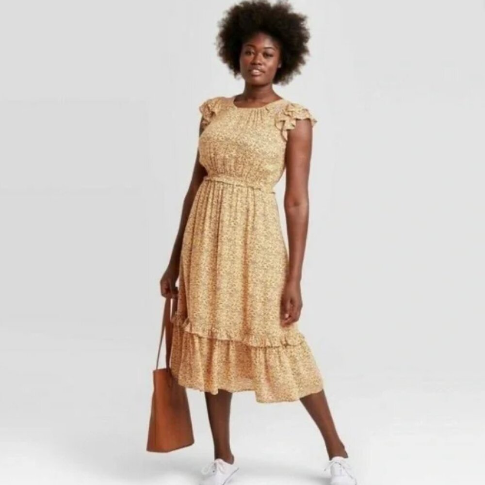 👸HOST PICK Universal Thread Pumpkin‎ Orange Floral Flutter Ruffle Midi NWOT XXL